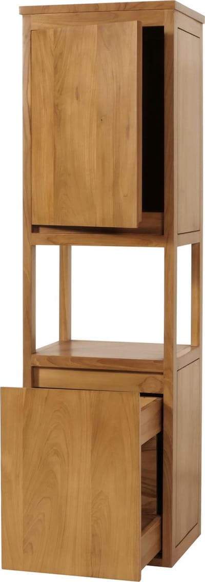 Teak hoge kast MCW-M71, badkamermeubel planchet badkamer, hoogwaardige B-kwaliteit teak (kernhout, 20-30 jaar), 141x41x36cm