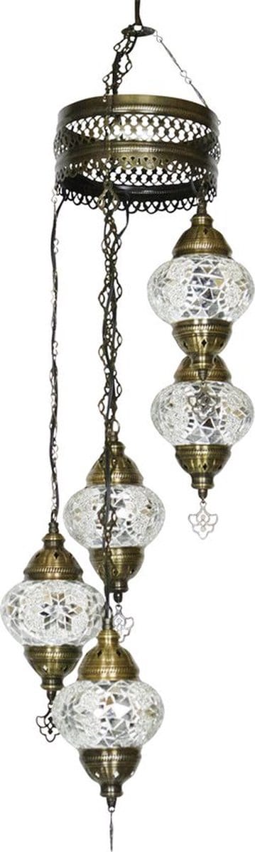 Oosterse mozaiek hanglamp -Wit/Doorzichtig - Hoogte 97cm - Breedte 20cm - Diameter bol(len) 13,5cm