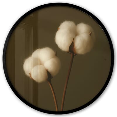 Poster in lijst Rond - Fotolijst 40x40 cm - Posters - Takken - Katoen - Wit - Bollen - Ronde posterlijst zwart - Decoratie - Wanddecoratie woonkamer - Muurdecoratie slaapkamer