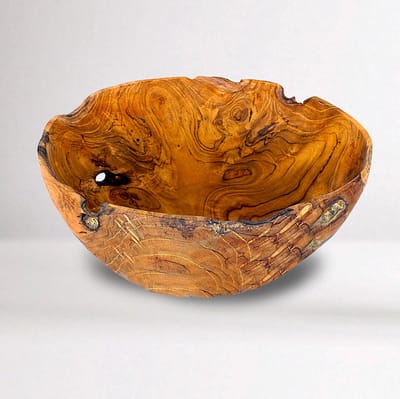 Rico & Plato Houten Serveerschaal 25 cm – Slakom / Fruitschaal – Teakhouten Serveerkom – Handgemaakt – Gratis Theelichthouder