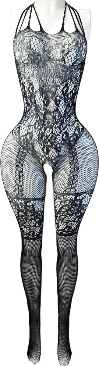 BamBella ® - Panty pak - met steentjes Onesize - body suit - Dames - Onesize - Erotische jumpsuit van kant lingerie zwart