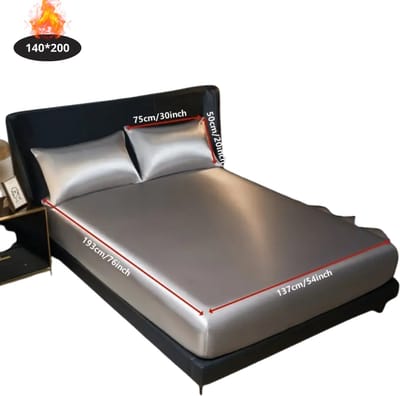 Nivard Satijnen Hoeslaken Set - Inclusief Kussensloop - 2 Delige Set - Beddengoed - Fitted Sheet - Pillow Case - Bed - Zilvergrijs 140x200