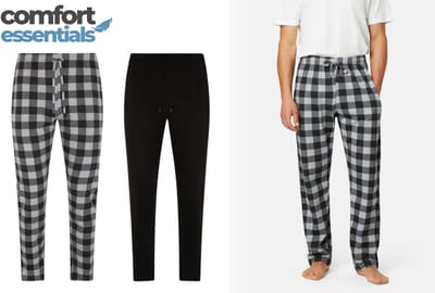 Comfort Essentials - Pyjama Heren Volwassenen - Broek - 2 Pack - Grijs Geruit / Zwart - M - Pyama Heren Volwassenen - Pyjamabroek Heren - Pyamabroek Heren