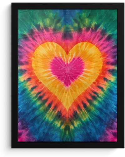 Poster in lijst - Fotolijst 30x40 cm - Posters - Hart - Tie Dye - Kleurrijk - Posterlijst zwart - Decoratie - Wanddecoratie woonkamer - Muurdecoratie slaapkamer