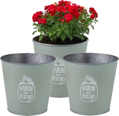 Sunnydays Emmer/plantenpot/bloempot - 3x - zink - jadegroen - D23 x H22 cm