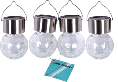 Set van 4 Zonne Tuinlampen Beach - Roestvrij Staal & Kristal - Energiesparende Buitenverlichting - Zilver - 9x6cm