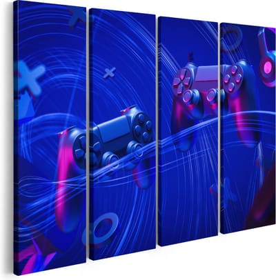 Artaza Canvas Schilderij Vierluik Twee Gaming Controllers - Gamen - 160x120 cm - Groot - Wanddecoratie Woonkamer - Schilderijen - Muurdecoratie