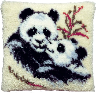 Pako Smyrna knoop kussen borduurpakket - Panda met jong - geprint stramien - 013.075 - DIY kit