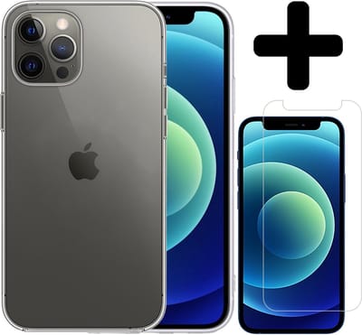 Hoesje - Met Screenprotector - Geschikt voor Apple iPhone 12 Pro - Sterk & Shockproof - Telefoon Hoes - Back Cover - Siliconen Case - Telefoonhoes - Transparant