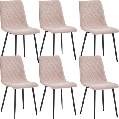Colenis® - Elise Eetkamerstoel - Set Van 6 - Roze - Linnen Stof- Industrieel