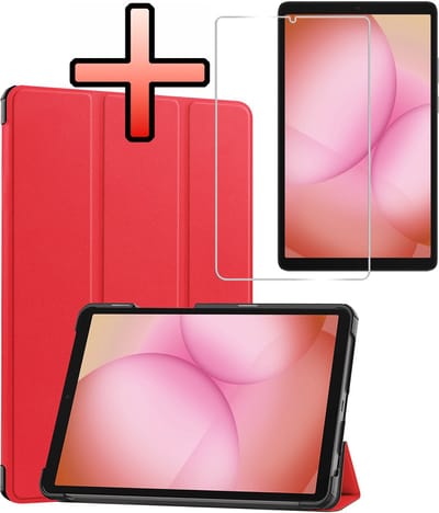 Hoes - Geschikt voor Samsung Galaxy Tab A11 - Met Screenprotector - Trifold Bookcase - Hard Cover - Hardcover Book Case - Tablet Hoesje - Rood