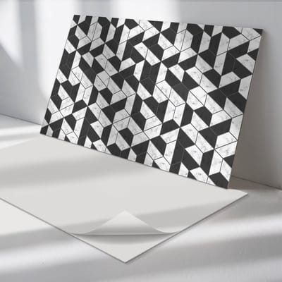 Wallfluent Vinyl Wandpaneel - Geometrisch 3D-patroon Zelfklevend Muurpaneel - 100 cm x 50 cm - Zwart en wit Vinyl Wandpaneel - 1 stuk - Rechthoekig Wandbekleding Vinyl - Texturen Wandpaneel - Vinyl Wandbekleding - Wandpaneel Keuken en Badkamer