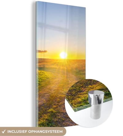 MuchoWow® Glasschilderij 20x40 cm - Schilderij acrylglas - Zon - Natuur - Landschap - Foto op glas - Schilderijen