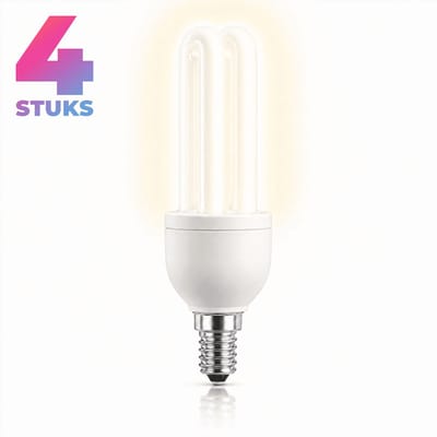 4x Stick Spaarlamp E14 - 15W - Daglicht (6400K) - 900 lm - 10 jaar - Niet Dimbaar