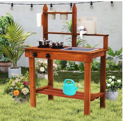 Buitenspeelset voor Kinderen - Houten Modderkeuken met Accessoires voor Creatief Spel in Tuin en Strand
