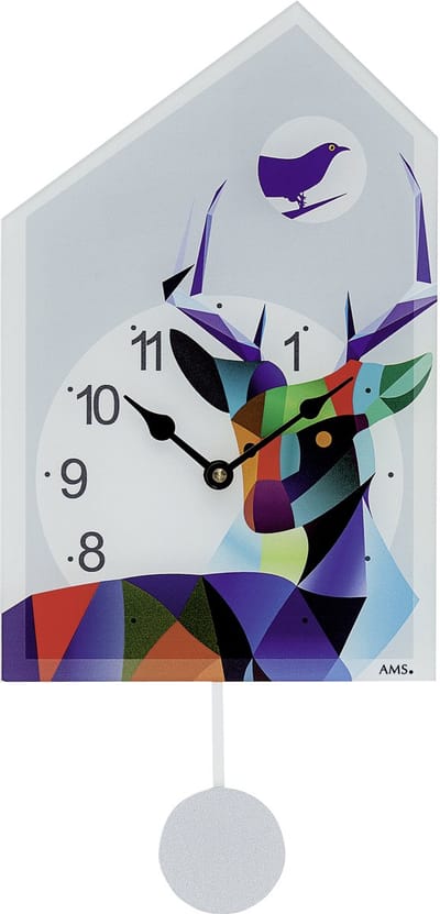 AMS Quarz-Wandklok Aycyl 7492 met melodie en slinger ( kan er ook afgehaald worden )