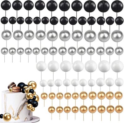 Decoratieve Schuimballen voor Taarten - 108 Stuks Cake Toppers voor Verjaardag, Bruiloft en Babyshower in Zwart, Zilver, Wit en Goud