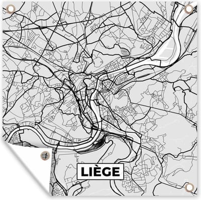 Tuin poster Stadskaart – Plattegrond – België – Zwart Wit – Liège – Kaart - 200x200 cm - Tuindoek