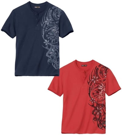 ATLAS FOR MEN - Set van 2 T-shirts met Polynesian print - Heren - Verkrijgbaar in grote maten - XXL