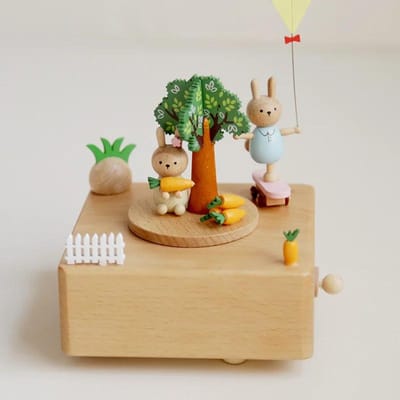 Creatief Huis Ornament Cadeau Verjaardagscadeau voor Kinderen Carrousel Schommel Konijn Houten Muziekdoos Muziekdoos Huisdecoratie