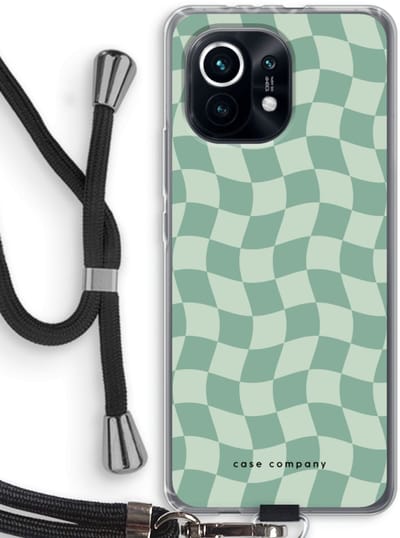 Case Company® - Hoesje met koord geschikt voor Xiaomi Mi 11 hoesje met Koord - Grid Groen - Telefoonhoesje met Zwart Koord - Bescherming aan alle Kanten en Over de Schermrand