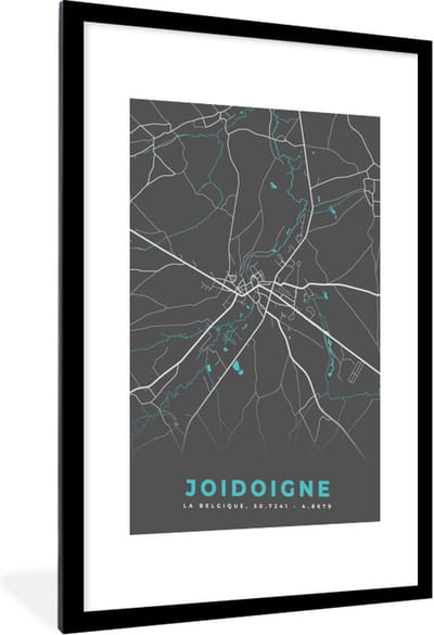 Fotolijst incl. Poster - Stadskaart – Grijs - Kaart – Joidoigne – België – Plattegrond - 60x90 cm - Posterlijst