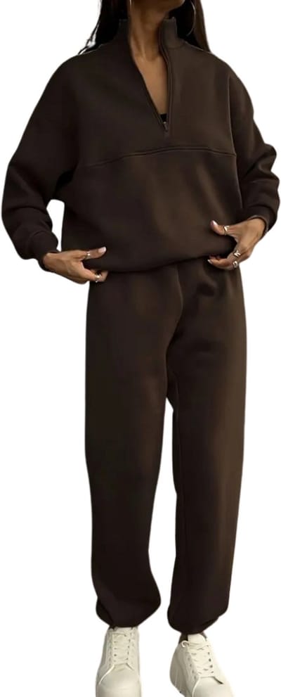 Livano Joggingpak Dames - Huispak - Trainingspak - Volwassenen - Capuchon - Jogging Pak - Joggingbroeken - Broek - Hoodie - Bruin - Maat M