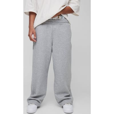 Wide Leg Abstract Printed Double Waistband Joggers | Grey Marl | Size XS