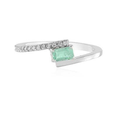 Cavill - Elegante 925 Sterling Zilver Ring met Platina Plating - 0,19 ct Colombiaanse Achthoekige Smaragd & Cambodjaanse Zirkonen - Luxe Damesring