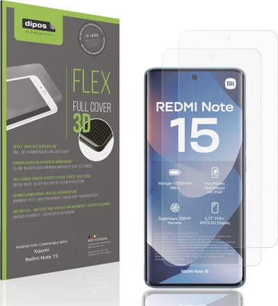 dipos FLEX – 2x Matte Screenprotector geschikt voor Xiaomi Redmi Note 15 | Volledige Schermbescherming | Case-Friendly