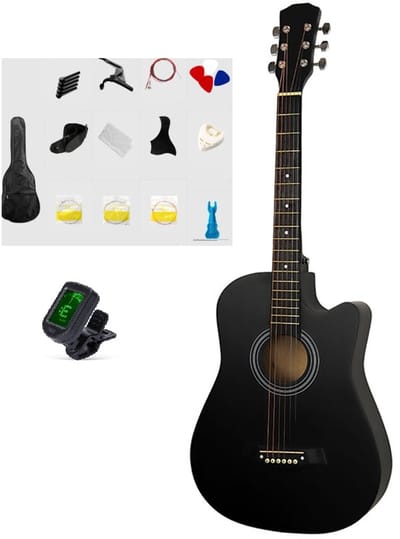 WK 38” Akoestische Gitaar voor Beginners – Folkgitaar Set met Draagtas & Accessoires – Matte Afwerking, Lichtgewicht Basswood Body – Ideaal voor Starters- Zwart