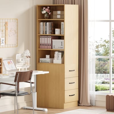Smalle Boekenkast Met Lade - Opbergkast Eiken 60x38x180 Cm N880 Verstelbaar Rek