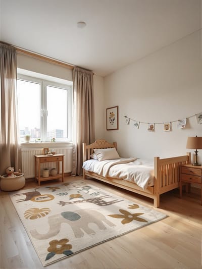 Flycarpets Adventures Animal Safari Vloerkleed Kinderkamer - Crème / Multi - Kindervloerkleed Laagpolig - 120x170 cm