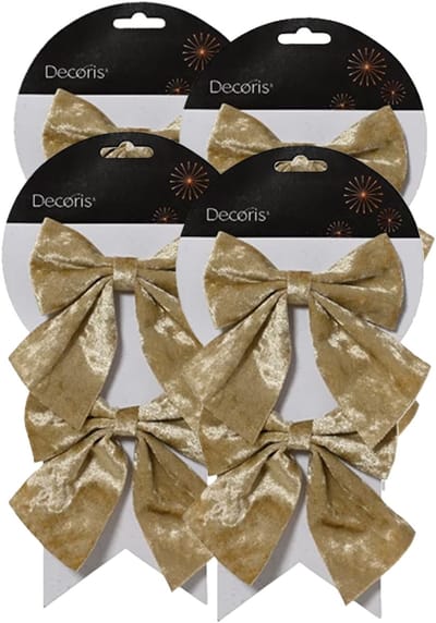 Decoris Kerstornamenten strikken - 8x - velvet creme - 12 x 13 cm - kerstboomstrikjes - kerststrikken - strikjes