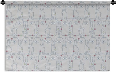 Wandkleed - Wanddoek - Line Art - Gezicht - Patroon - 180x120 cm - Wandtapijt