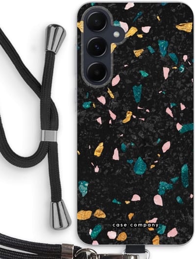 Case Company® - Hoesje met koord geschikt voor Samsung Galaxy A55 hoesje met Koord - Terrazzo N°10 - Telefoonhoesje met Zwart Koord - Bescherming aan alle Kanten en Over de Schermrand