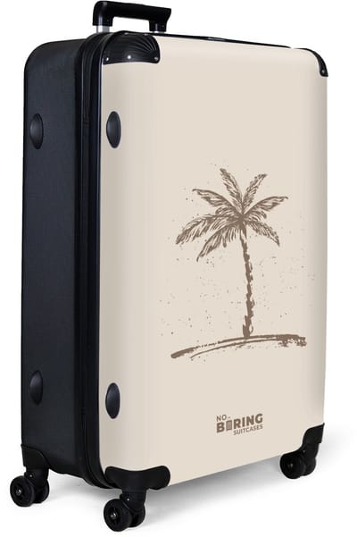 NoBoringSuitcases.com® - Koffer groot - Reiskoffer lichtgewicht - Beige met bruine palmboom - Rolkoffer met 4 wielen - Grote trolley XL - 98 liter bagage