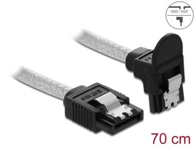Delock SATA 6 Gb/s Cable straight to downwards angled 70 cm transparent