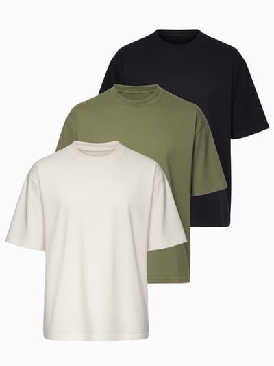 OMBRE T-shirt - Loose Fit - Katoen - Korte Mouw Zwart / Gebroken Wit / Lichtolijfgroen S