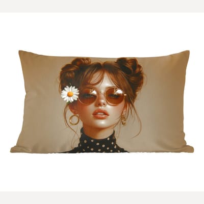 Sierkussens - Kussentjes Woonkamer - 60x40 cm - Vrouw - Beige - Bloem - Modern - Portret
