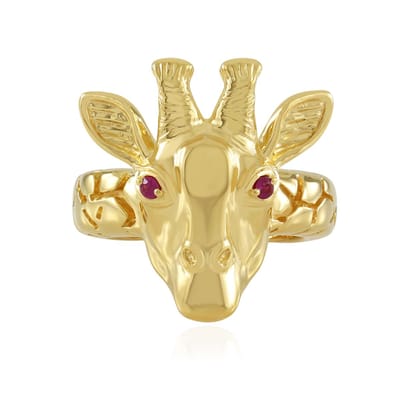 Cavill - Vergulde 925 Sterling Zilveren Ring - 2 Birmese Robijnen 0,072 ct - Robijn Ring Met Dierenmotief - Giraf Geitenkop Design - Exclusief