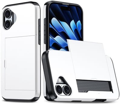 Hybrid Card Case Hoesje geschikt voor iPhone 16 Plus - wit- Pashouder - Kaarthouder - Pasjes - Kaarten - Duurzaam - Slank
