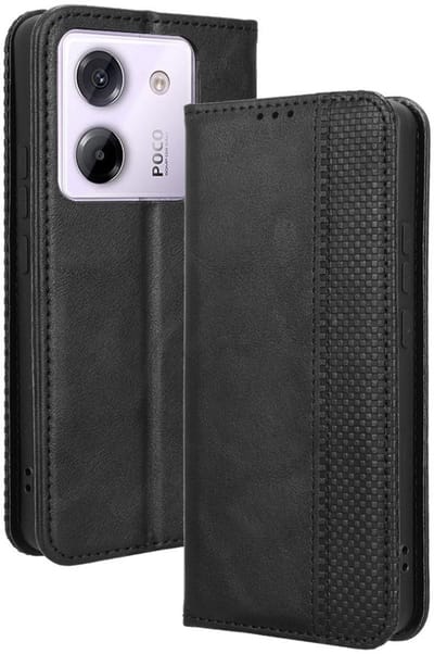 Coverup Hoesje - Geschikt voor Xiaomi Poco M7 Pro 5G Hoesje - Coverup Vintage Style Book Case - Zwart