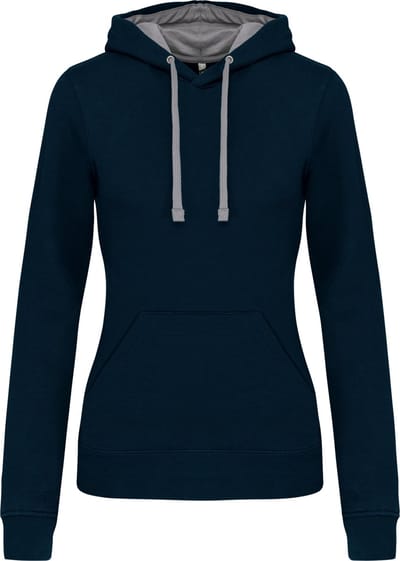 Kariban Damessweater met capuchon in contrasterende kleur K465 - Navy / Fine Grey - XS