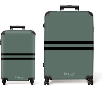 NoBoringSuitcases.com® - Kofferset 2 delig - Koffer lichtgewicht - Groen met dubbele horizontale strepen - Reiskoffer set met 4 wielen - Handbagage trolley - Middelgrote rolkoffer - Ruimbagage koffer - Koffers met TSA slot