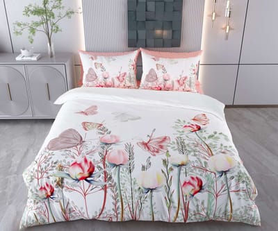 Asir - Eenpersoons dekbedovertrekset (DE) - Wit, oudroze, rood, groen - 70% katoen / 30% polyester - 30 x 30 x 5 cm