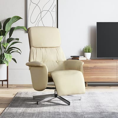 vidaXL - Fauteuil - verstelbaar - met - voetensteun - stof - crèmekleurig