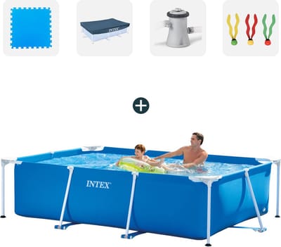 Intex zwembad - Complete set - 260x160x65 cm - Inclusief dobeno zwembadtegels - Afdekzeil - Filterpomp - Duikspeelgoed