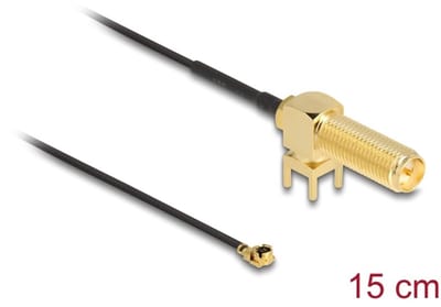 Delock Antenna Cable RP-SMA 90° PCB jack bulkhead to I-PEX Inc., MHF® I plug 1.13 15 cm thread length 15 mm
