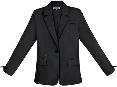 Gepolijste Polyester Vrouwenjas Set met Unieke Vetervoorziening - Zwart - Maat S